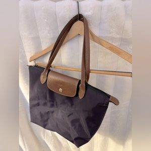 Longchamp Le Pliage Dark Navy Medium Long Handle Nylon Tote EUC